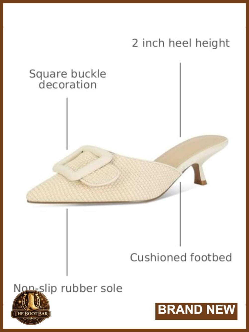 Closed Pointed Toe Kitten Heel Mules with Buckle - Faux Suede Leather, Comfort - Picture 2 of 6